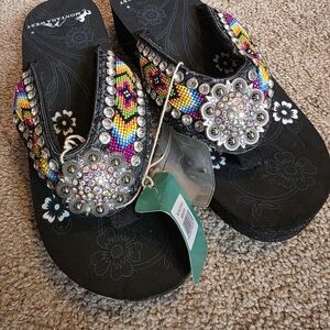 Montana West Women's Black Beaded Sandals